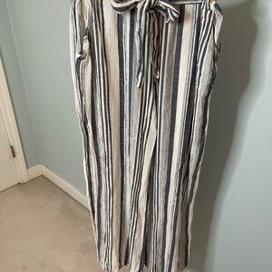 Linen tie waist black, white, grey stripe pants size large